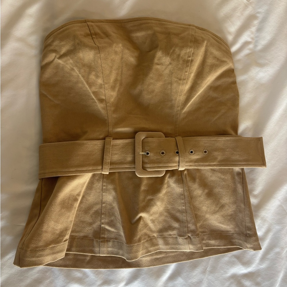 Express Tan Strapless Belted Top